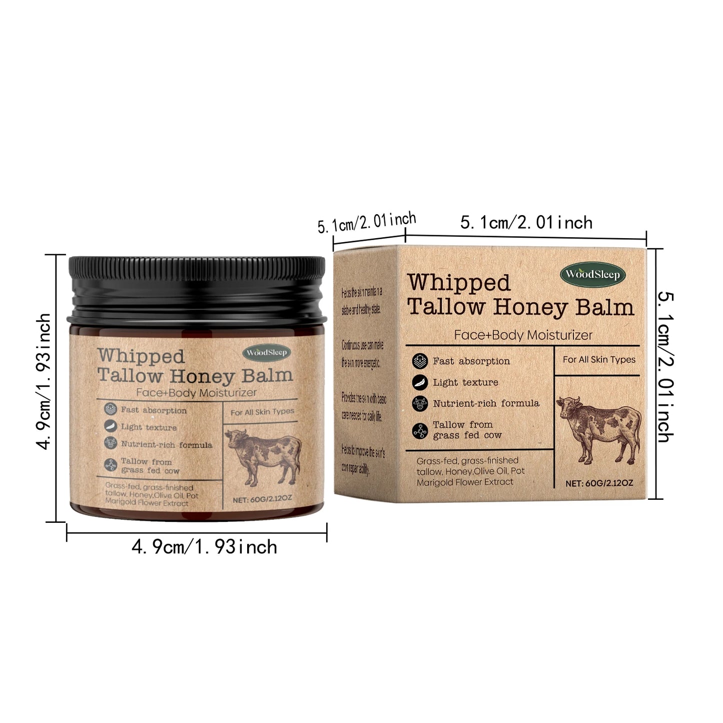 Whipped Beef Tallow & Honey Balm - Fast-Absorbing Face & Body Moisturizer
