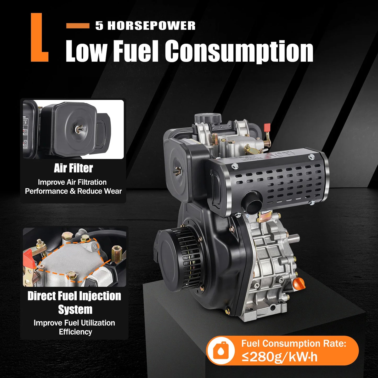 5HP 4 Stroke Diesel Engine 247cc 4.05KW Single Cylinder Air Cooled Hand Start 3600RPM for Water Pumps Generators Micro Tillers