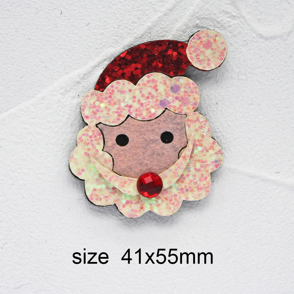 10pcs Glitter Padded Applique Reindeer with Red Nose for DIY Christmas Hair Clips Bow Accessories Felts Supply Party Decor