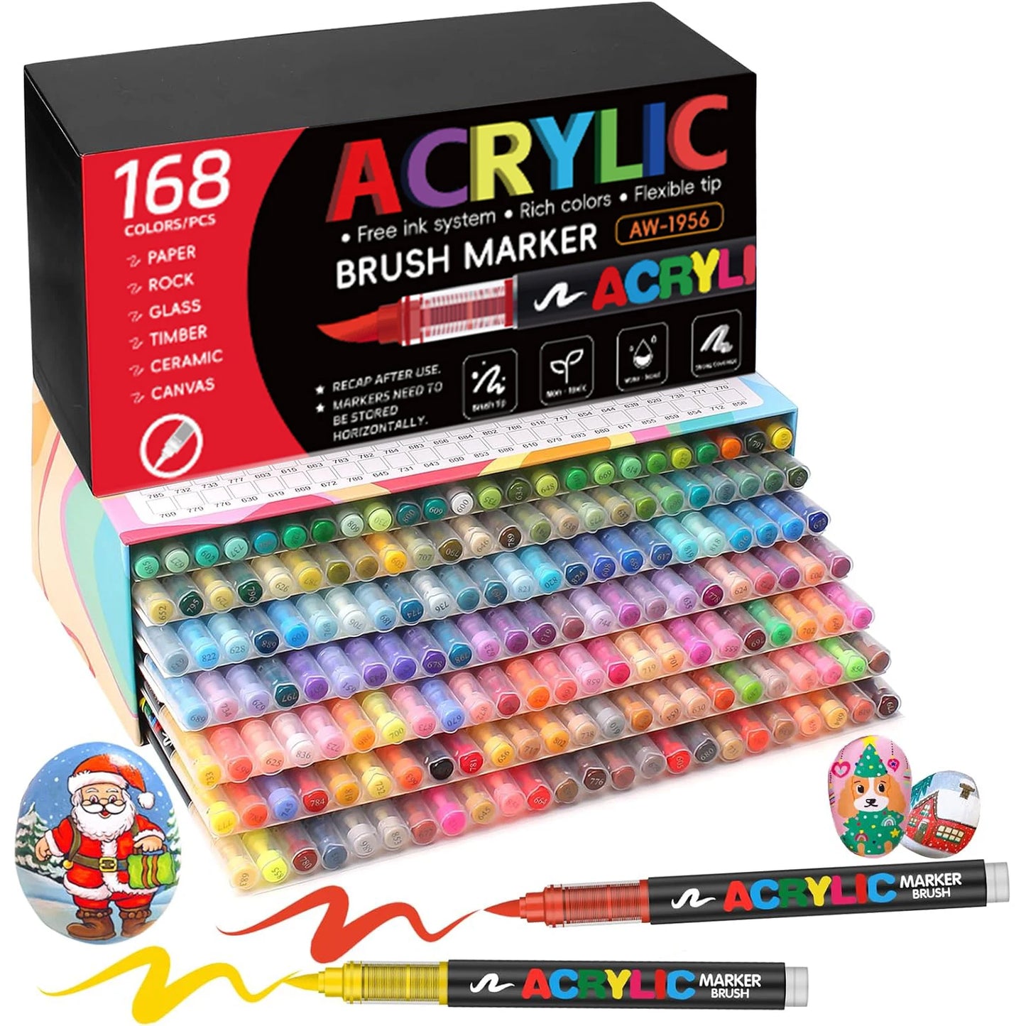 12-366 Colors Acrylic Painting Marker Waterproof Acrylic Brush Marker Professional Acrylic Marker Set DIY Coloring Art Supplies