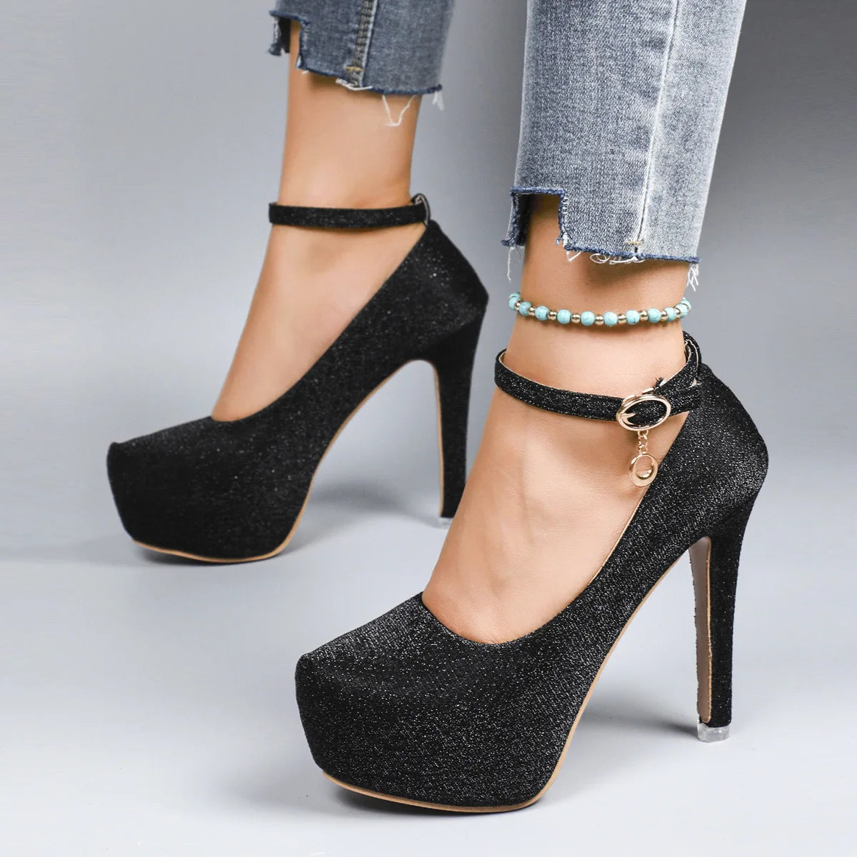 Platform Stiletto Heels for Women — Ankle-Buckle Strap Dress Shoes, Plus Size