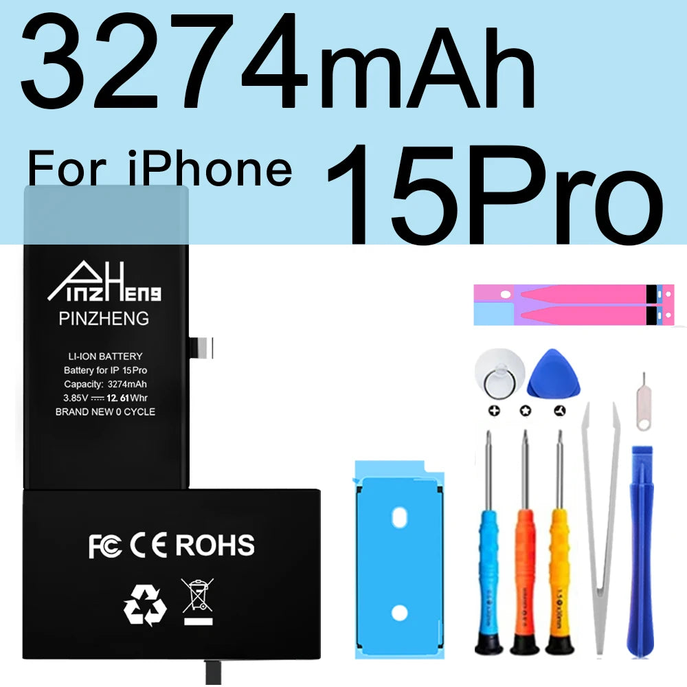 PINZHENG Real High Capacity Battery For iPhone 14 15 14 Pro 15 Pro 14 Pro Max 15 Pro Max 14 Plus 15 Plus Replacement Batteries