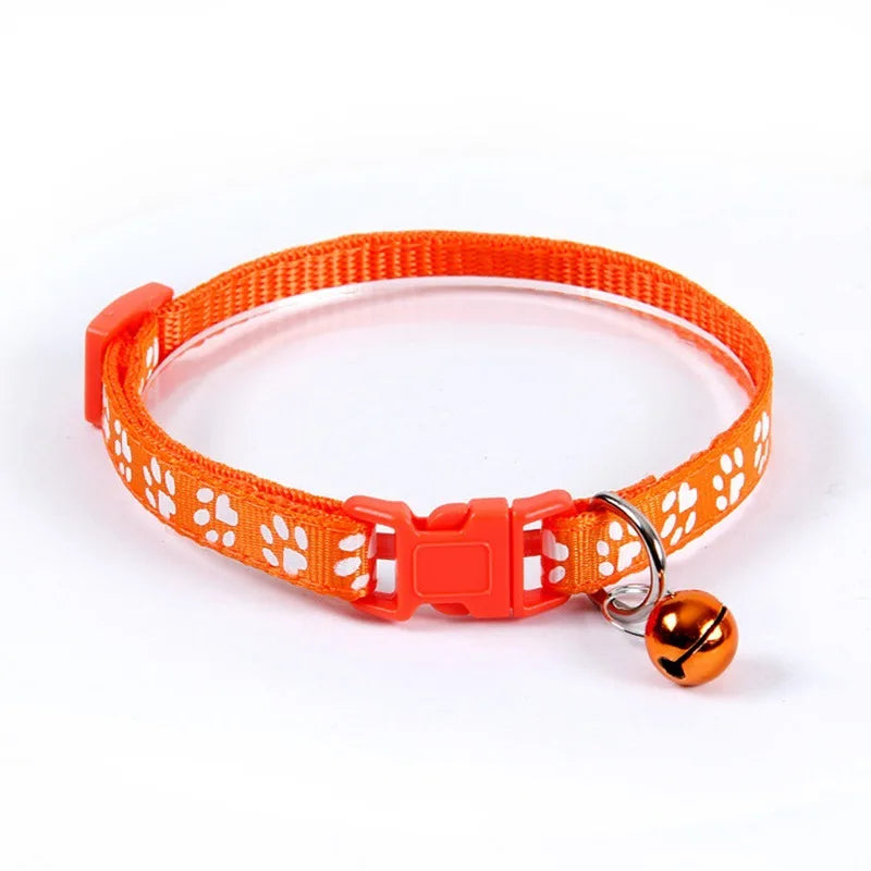 Paw Print Cat & Dog Collar - Quick-Release Bell Collar