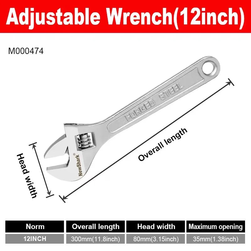 Adjustable Wrench Large Openin Long Handle Universal Spanner Clamp Wrench CR-V Steel Mechanical Workshop Hand Repair Tools