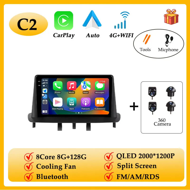 Car Radio Video Audio Android 15 for Renault Megane 3 Fluence Samsung SM3 2008 - 2014 CarPlay GPS Navi Split Screen WIFI DSP BT