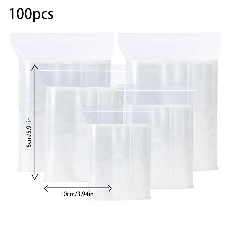 Transparent Self Sealing Plastic Bags 10x15cm, 100pcs Resalable Zip Lock Bags for Food Storage, Jewelry, Crafts, 20x12x2cm