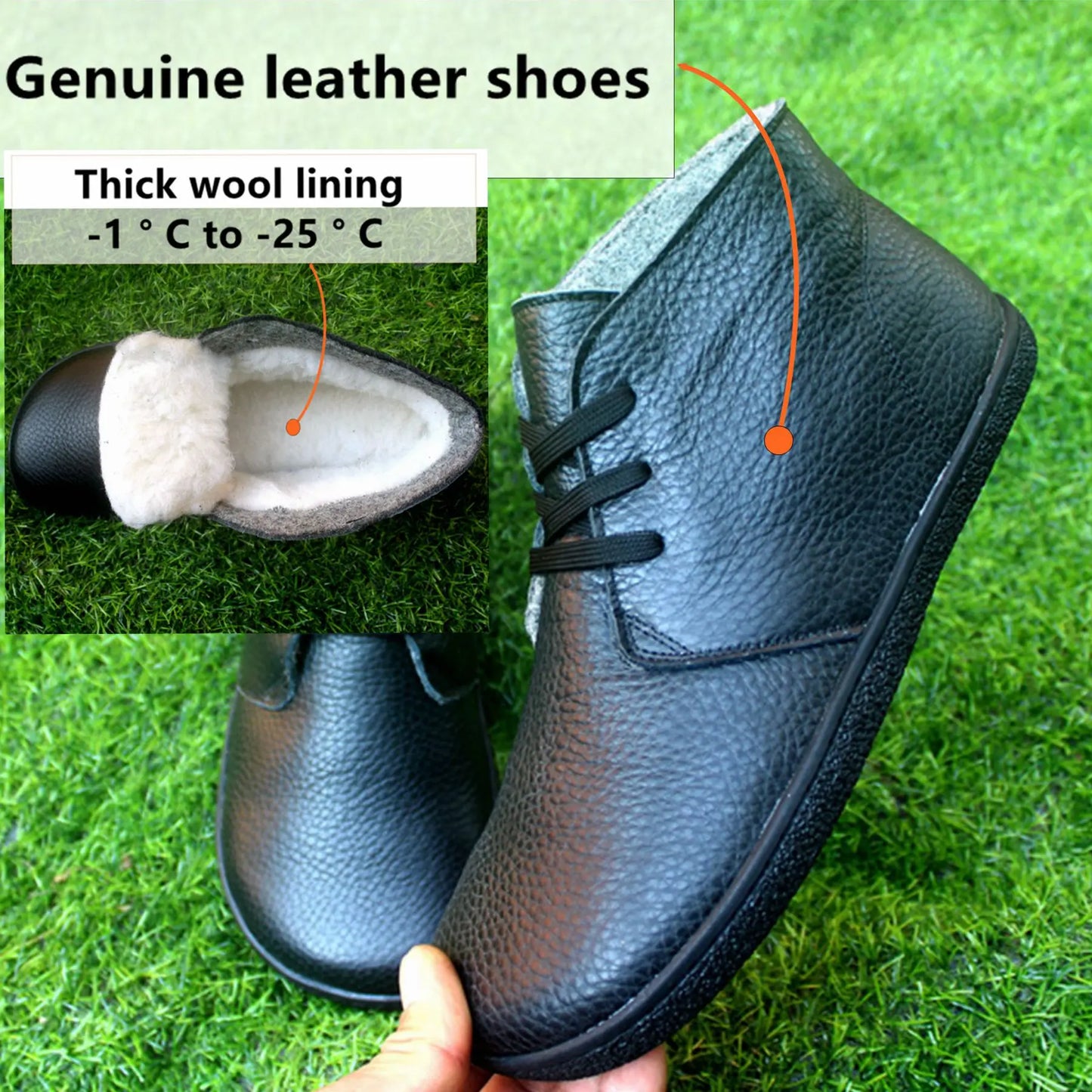 Barefoot Leather Boots With Wool Linning Inside For Women man Zero Drop Wider Toes Box
