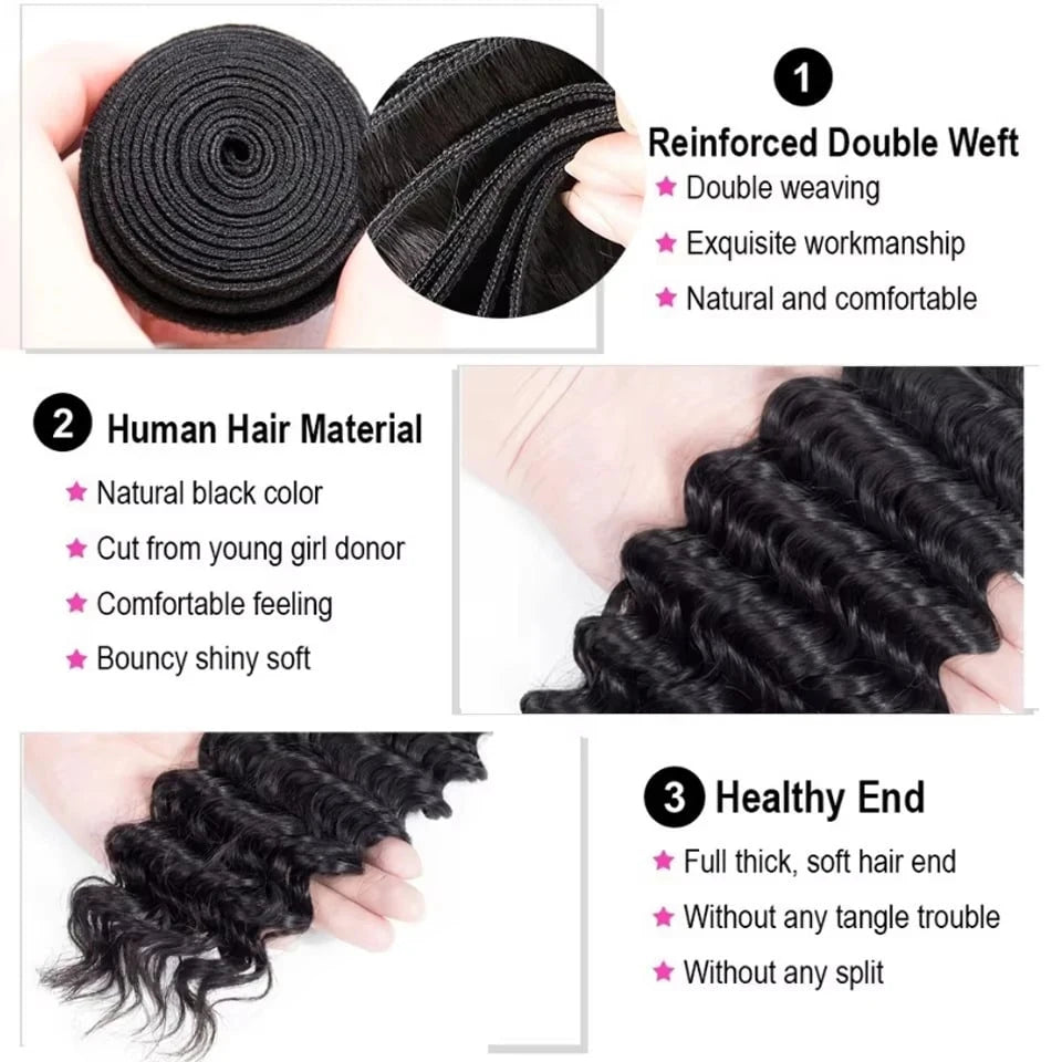 15A Human Hair Bundles 28 30 32 Inch Deep Wave Bundles Human Hair Unprocessed Brazilian Virgin Deep Curly Weave 4 Bundle