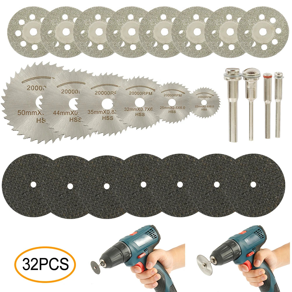 6-32Pcs Mini Circular Saw Blade Set Sanding Grinding Wheel Cutting Disc for Dremel Accessories Metal Cutting Rotary Tools