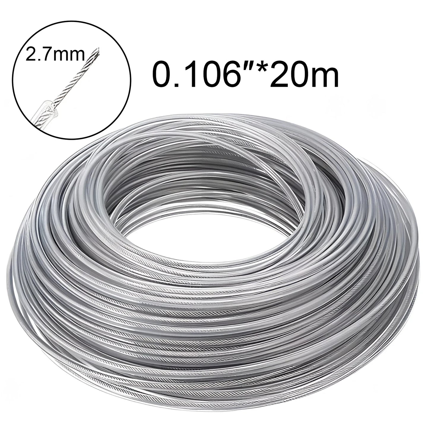 TSES 2.0mm~4.0mm*20m Grass Steel Wire Trimmer Line Mowing Line Brush Cutter Rope Strong Wear Resistance