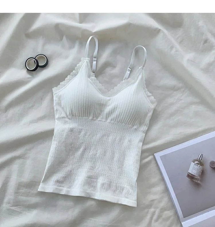 Women's Padded Lace Camisole — Sleeveless Tank Top with Bra