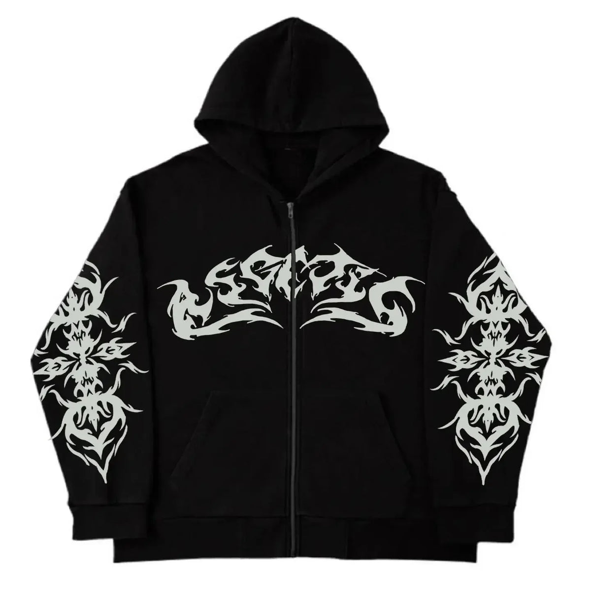 Y2K Printed Zip-Up Hoodie, Unisex Streetwear