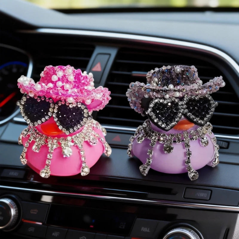 Bling Bing Pink Black Diamond Rubber Duck Car Ornaments Dashboard Decorations Luxury Car Decor Accessories for Ladies Men Women