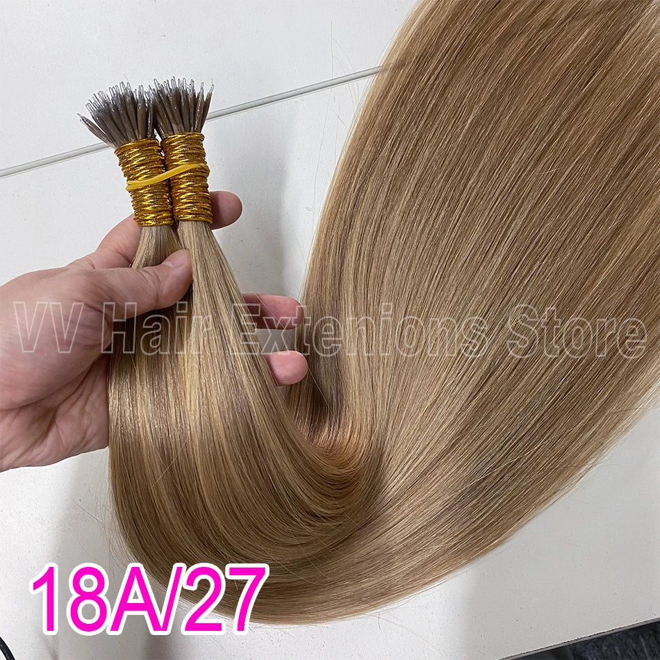 Straight Nano Rings Tip Hair Extension Ombre Natural Virgin 100% Human Hair Bulk Blonde Bundles Micro Beads Wholesale keratin