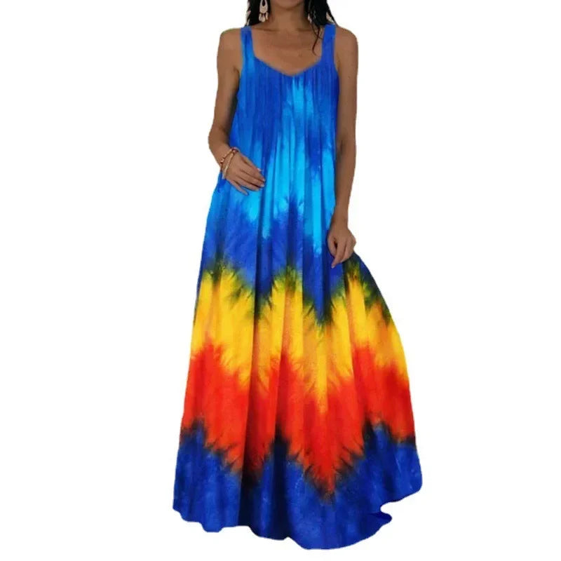 Women's Flame Print Sleeveless Maxi Dress – Casual Summer Sundress
