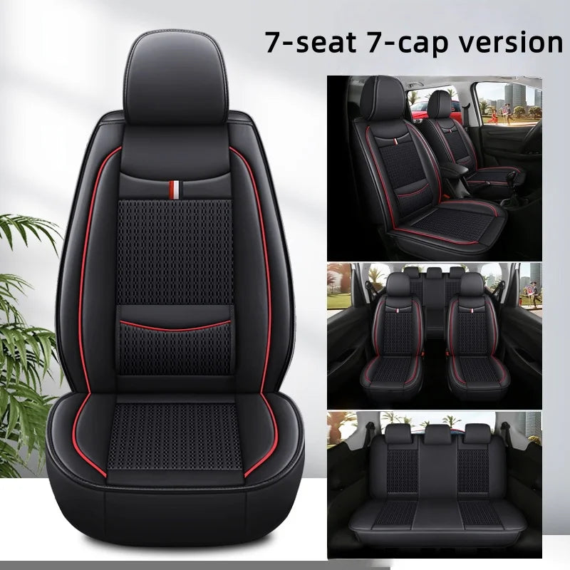 7-Seater Ice Silk & PU Leather Car Seat Cover Set for MPV