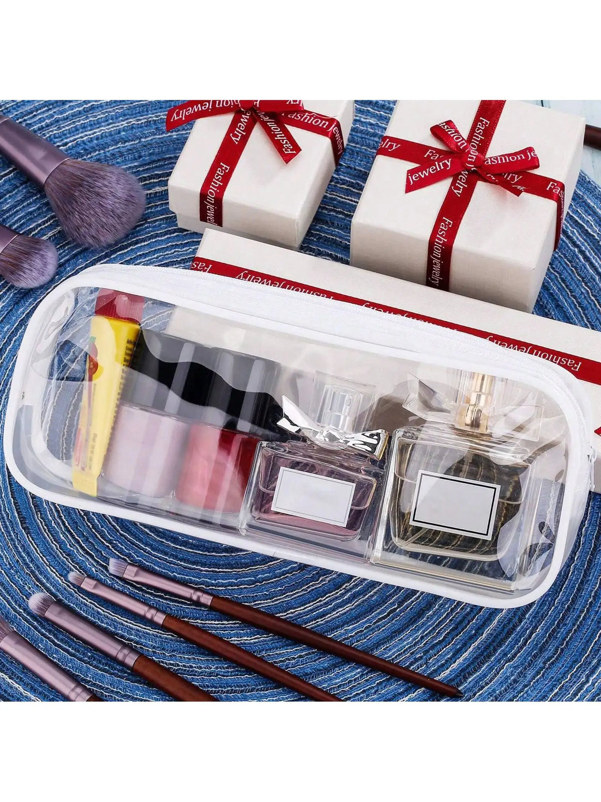 2 Piece Clear PVC Zipper Pencil Pouch - Travel Toiletry & Cosmetic Makeup Bag - photo 5