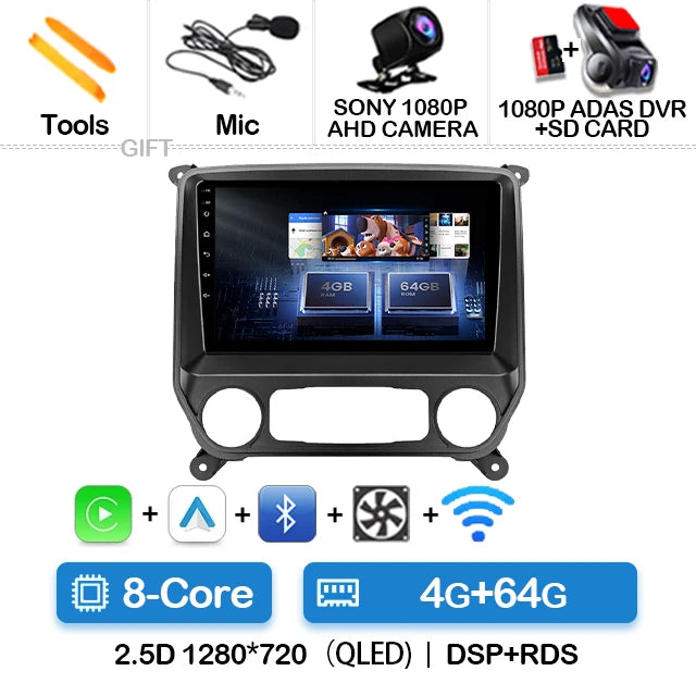 Car Radio Android 15 For Chevrolet Silverado GMC Sierra 2014 2015 2016 2017 2018 5G WIFI Viedo Player DSP Wireless RDS QLED IPS