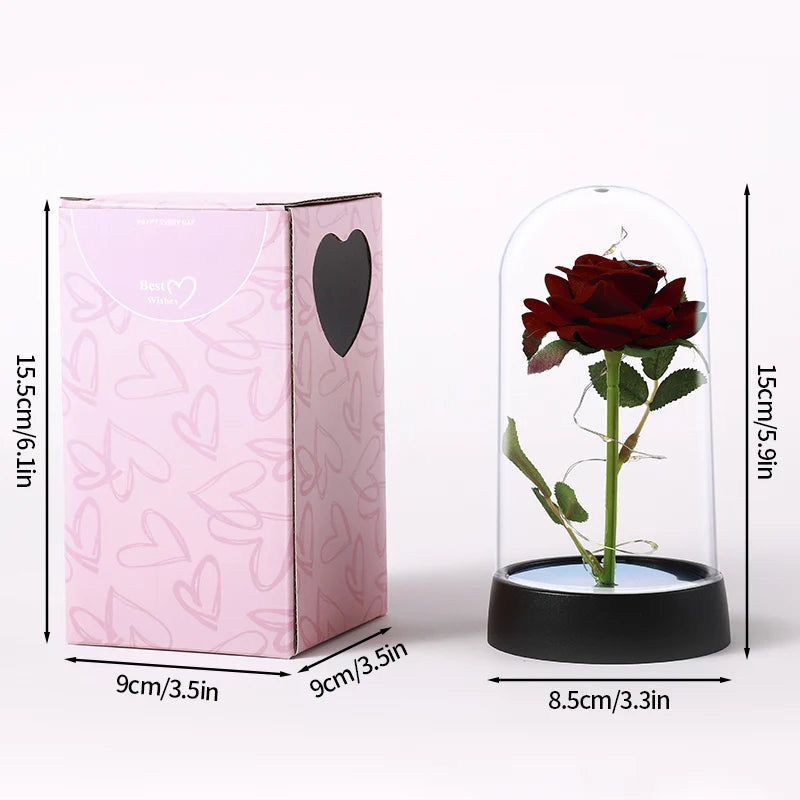 Artificial Rose Flowers Eternal Rose LED Light Foil Flower in Glass Cover Simulation Rose Flower Christmas Teachers' Day Gifts
