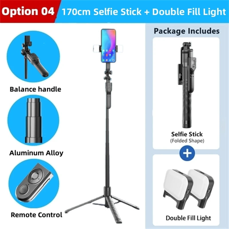 1750mm Selfie Stick Tripod with LED Fill Light