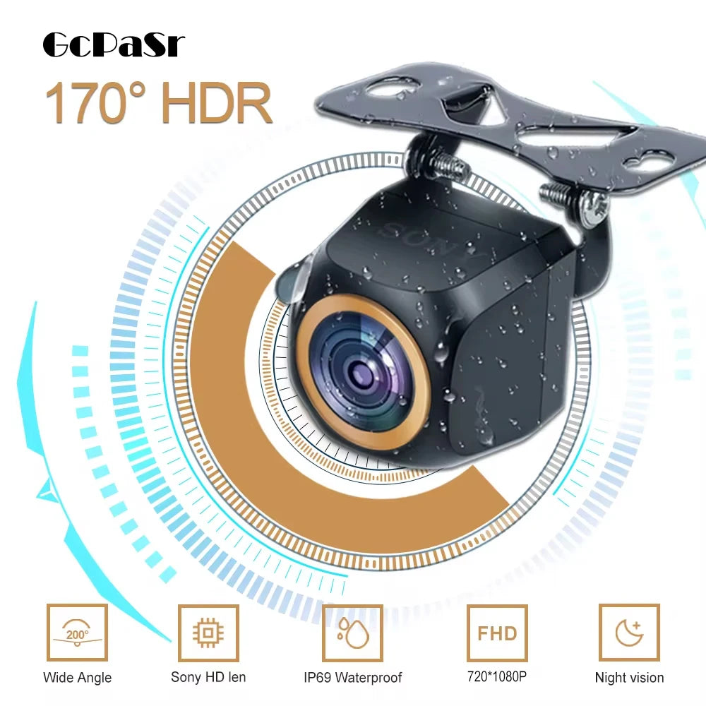 GcPaSr For 200°AHD Fisheye Golden Lens 1920x1080P Car Rear View Camera Full HD Night Vision Vehicle back car reversing Front