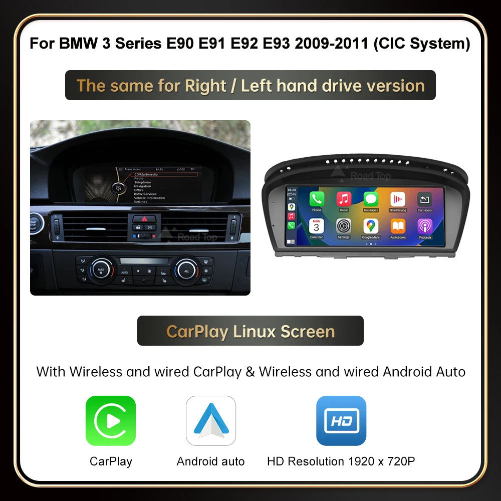 8.8'' Wireless RoadTop CarPlay Android Auto For BMW Series 3 5 E90 E91 E92 E93 E60 E61 CCC CIC System Multimedia Display Screen