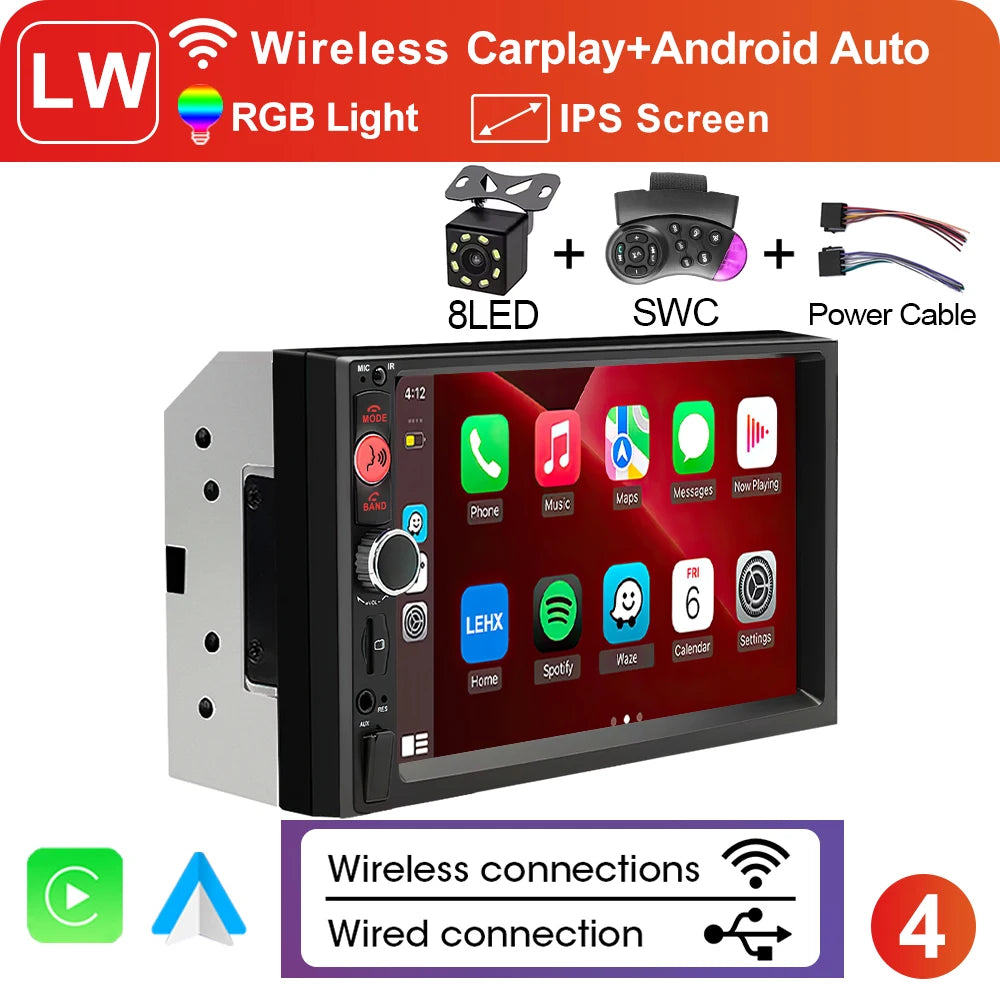 XIMA 2Din 7" IPS Universal Wireless CarPlay Android Auto Car Radio Stereo Multimedia Autoaudio FM Receiver Mirror Link Monitor