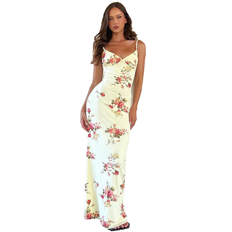 Dulzura Sexy Y2K Clothes Floral Print Sleeveless Backless Bodycon Maxi Dresses For Women 2026 Club Birthday Party Elegant Outfit
