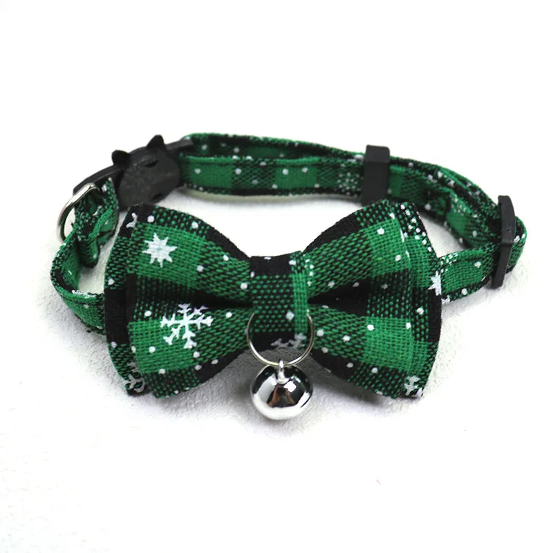 Pet Breakaway Cat Collar with Bow Tie & Bell, Cute Red Plaid Christmas Adjustable Elastic Dog Collar, Small Pet Neck Accessory