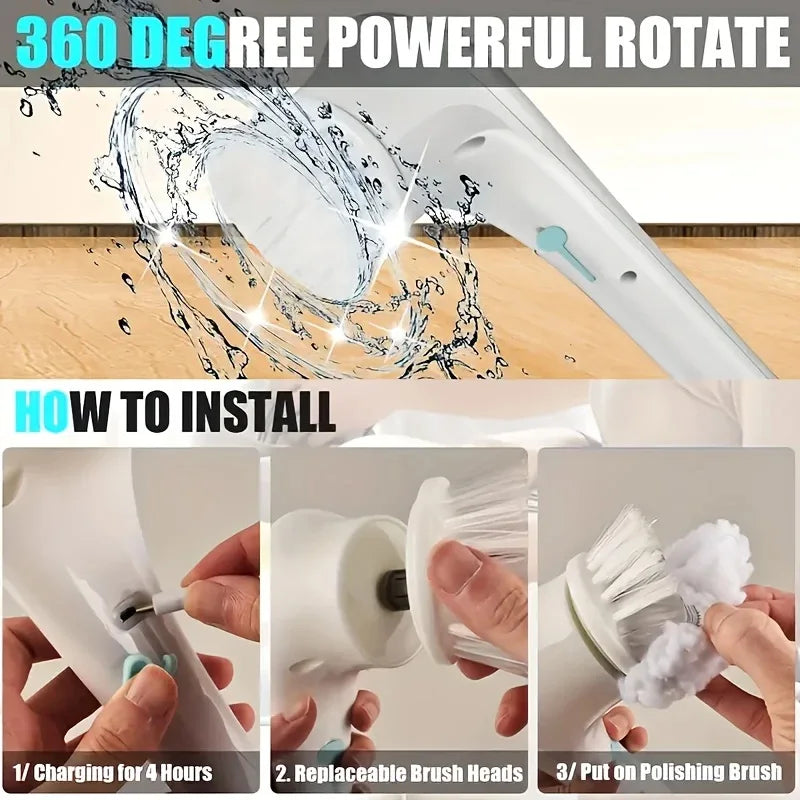 Automatic Cleaning Brush – Sponge Material, Powerful Stain Removal, Multiple Brush Heads, Handle