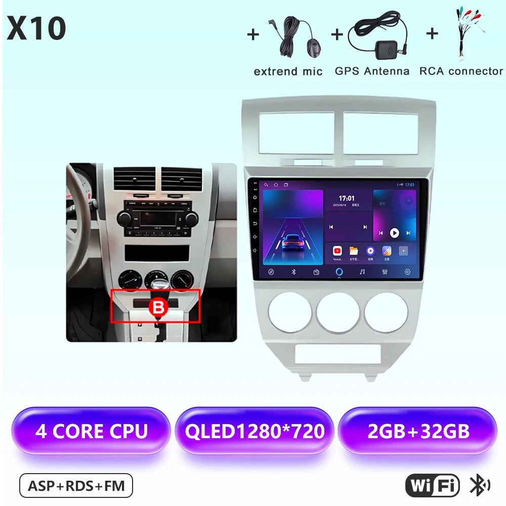 Car Stereo with Apple CarPlay & Android Auto, Compatible with Dodge Caliber & Jeep Compass MK