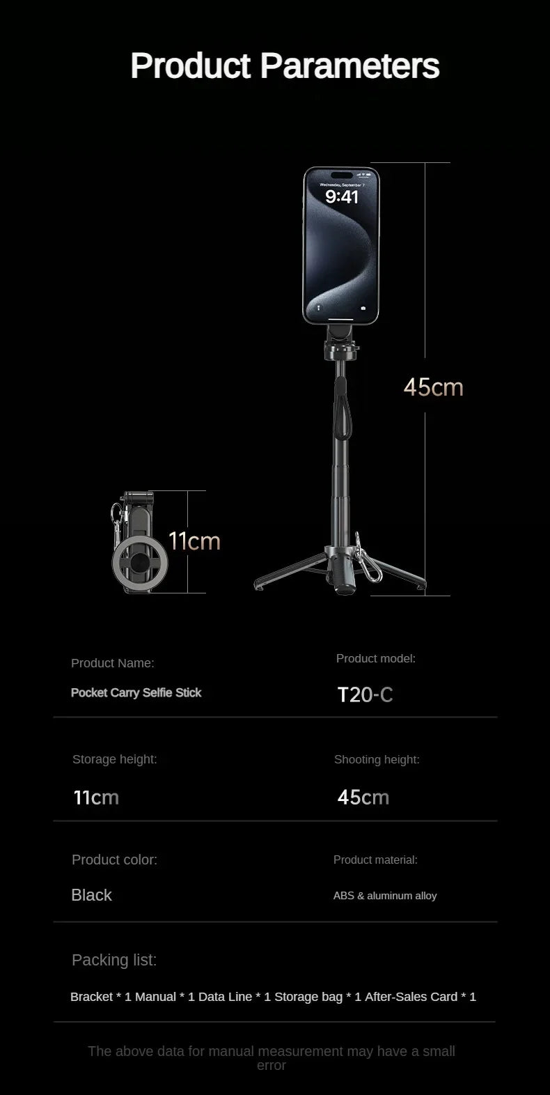 Magnetic Phone Holder 360° Rotation Pocket Selfie Stick With Bluetooth Remote Adjustable Desktop Stand for Live Streaming Vlog