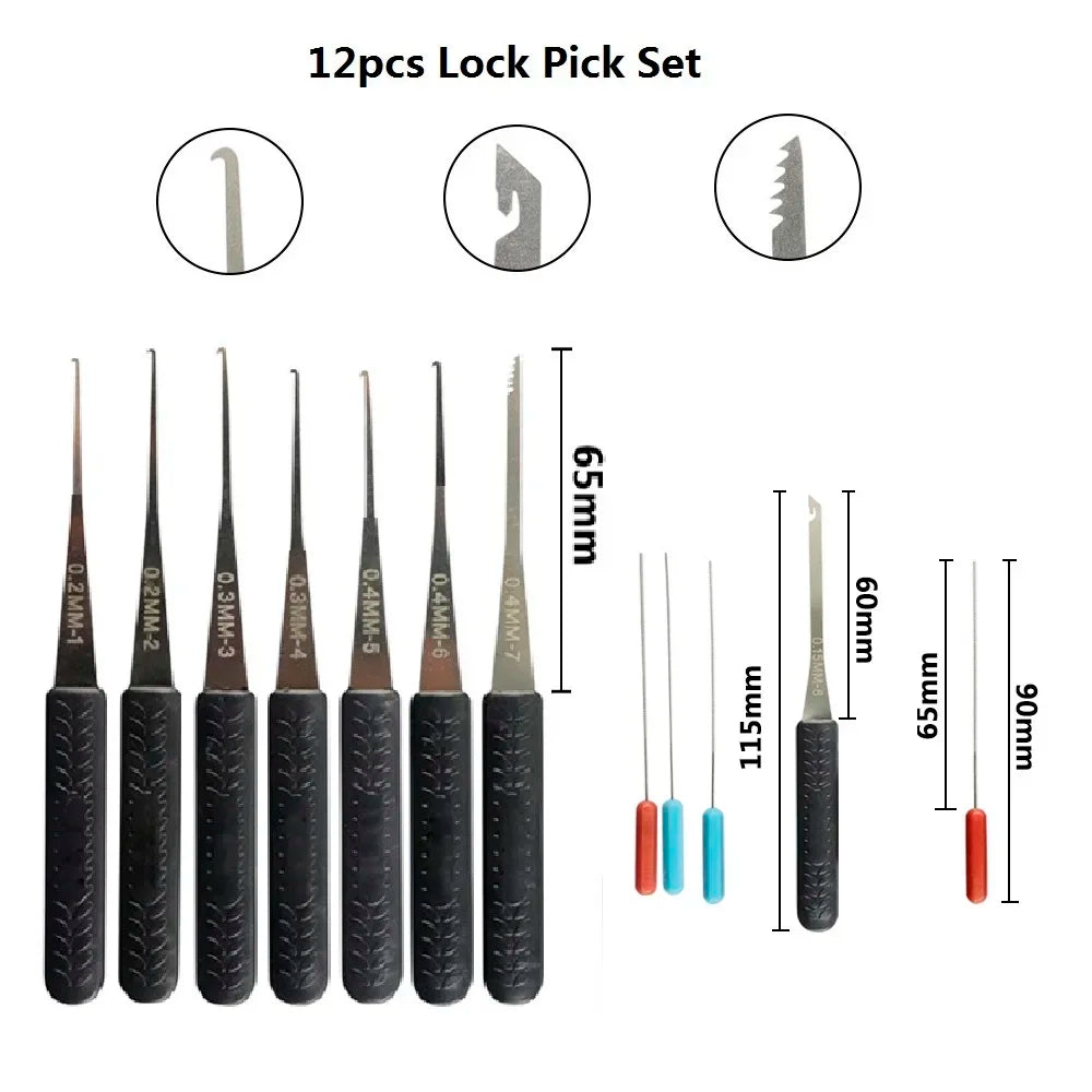 4-in-1/5-in-1 Lock Picking Kit, 10/12/15Pcs Locksmith Supplies with Transparent Lock & Storage Bag for Locksmith Training