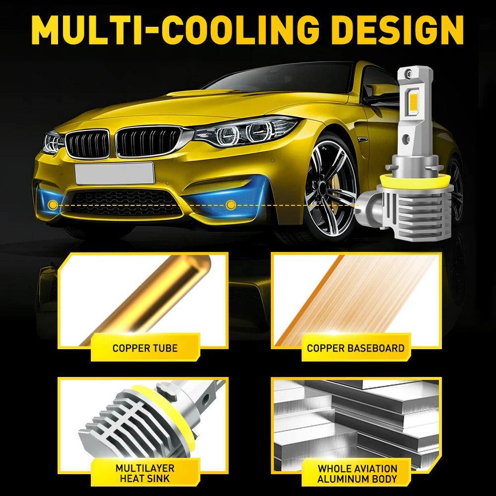 AUXITO 2Pcs 16000LM H8 H11 LED CSP Chip Fog Lights Bulb HB4 9006 9005 HB3 LED Lamp Headight For BMW Toyota 6500K White Yellow