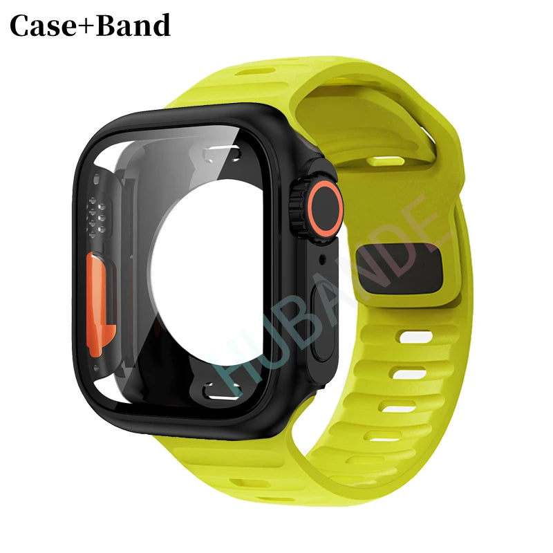 Silicone strap For Apple Watch 44mm 45mm 41mm 40mm Bracelet+Screen protectores Change to Ultra For iWatch Series 9 8 7 SE 6 5 3
