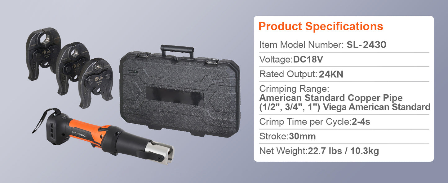 SucceBuy Pro 18V Electric Pipe Crimping Tool – 1/2" 3/4" 1" Copper Pipes | 3 Jaws & 2 Batteries Kit