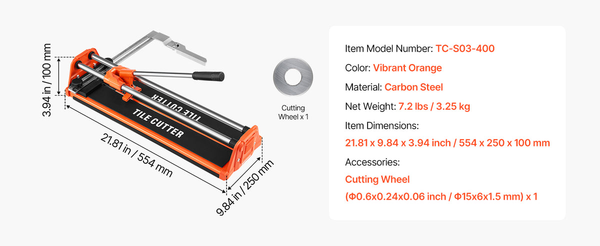 17in Manual Tile Cutter, Double Rail Tungsten Carbide Wheel