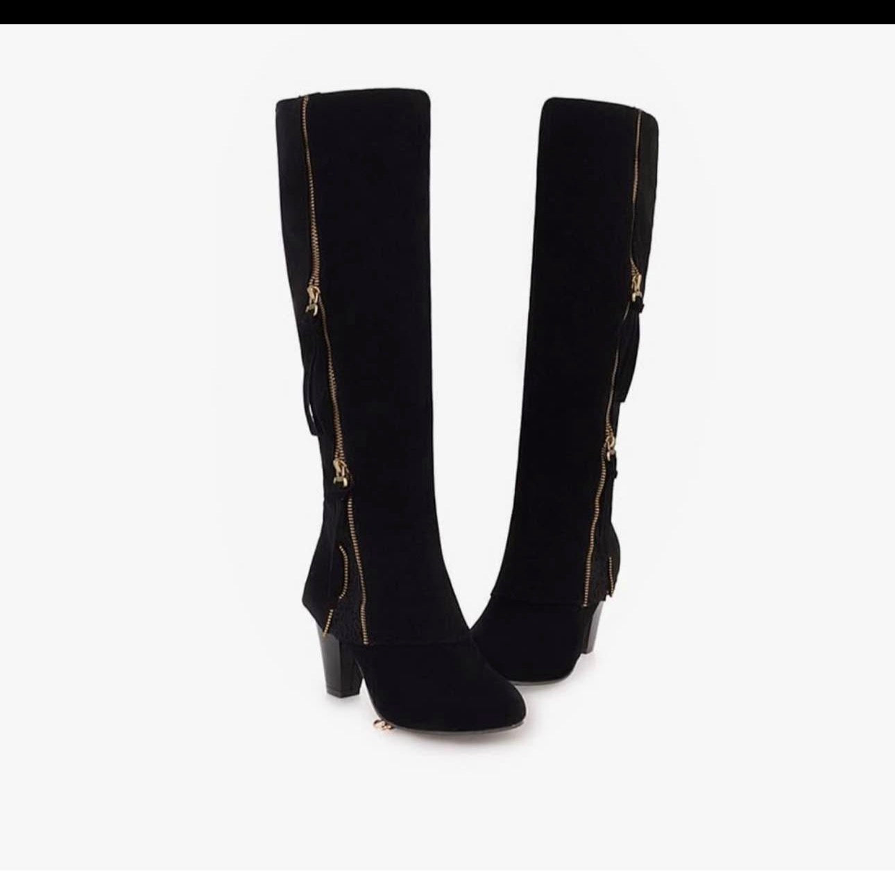 Free-pre-used -Women's Autumn and Winter Thick High Heels Round Head Side Zipper Fashion Handsome Retro High Boots