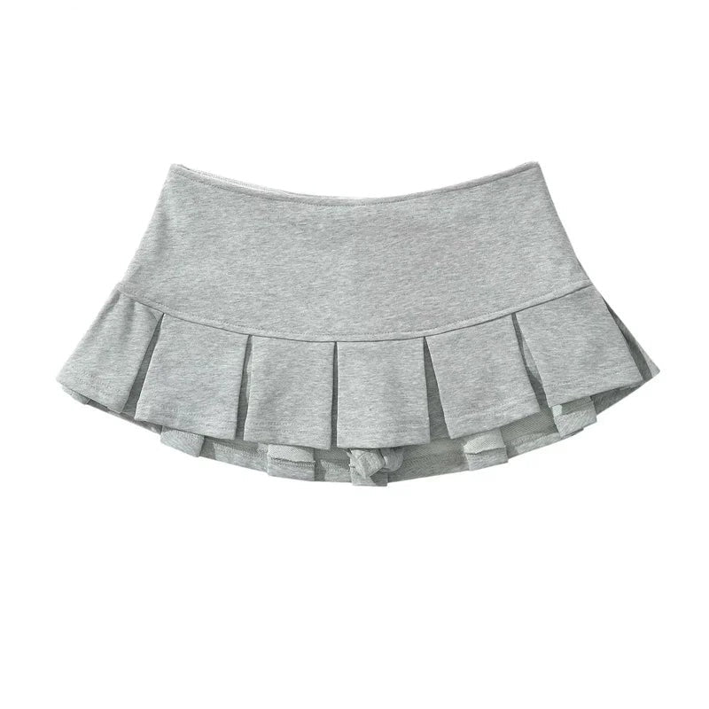 Y2K Pleated Mini Skort - Light Grey Terry Fabric for Women