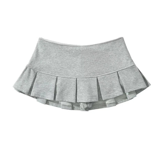Y2K Pleated Mini Skort - Light Grey Terry Fabric for Women