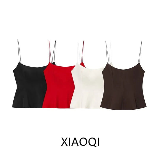 Women's Crop Top with Vest Straps - Slim Fit Elastic Hem Summer Style