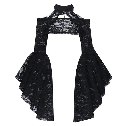 Women's Black Lace Evening Shrug Bolero - Goth Punk Flared Sleeve