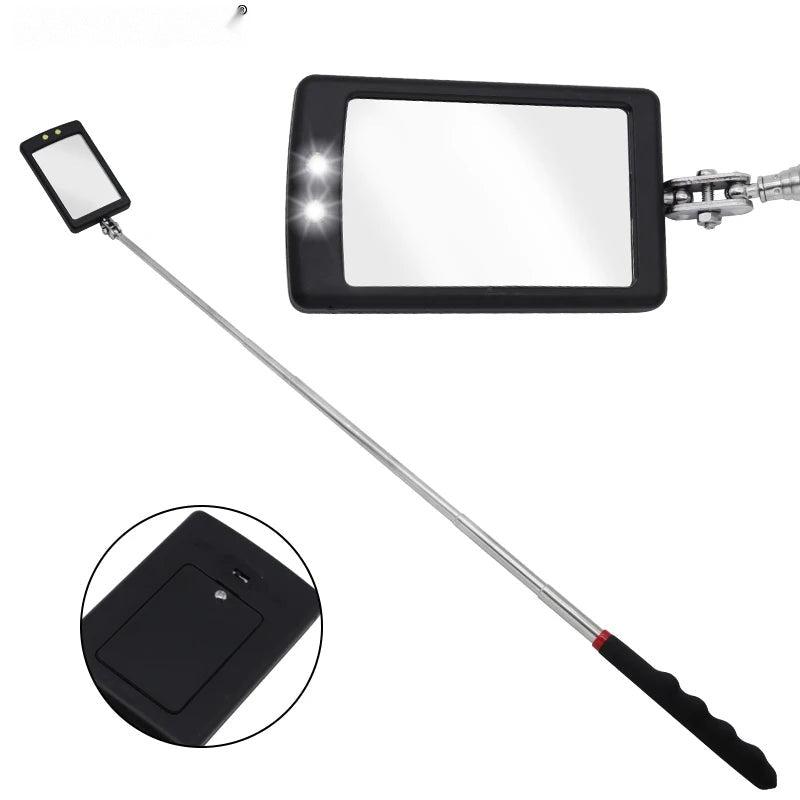 Automobile Chassis Endoscope - 360 Degree Telescoping Inspection Mirror with LED Light
