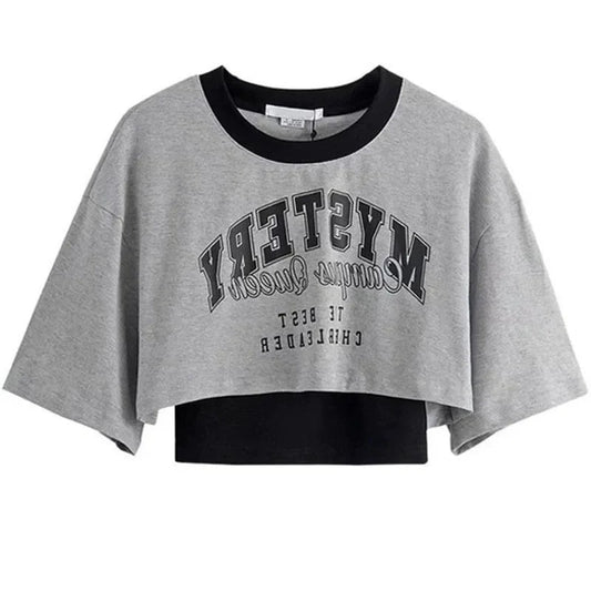 Y2K Vintage Graphic Crop Top - Retro Short Sleeve Tee