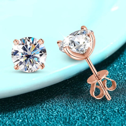 Moissanite Stud Earrings Silver-Tone Rose Gold 0.2-3CT
