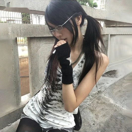 Women's Y2K Tie Dye Tank Top Grunge Sleeveless Long Tee
