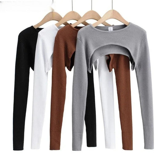 Women's Knitted Crop Top Y2K Harajuku O-Neck Slim Tee