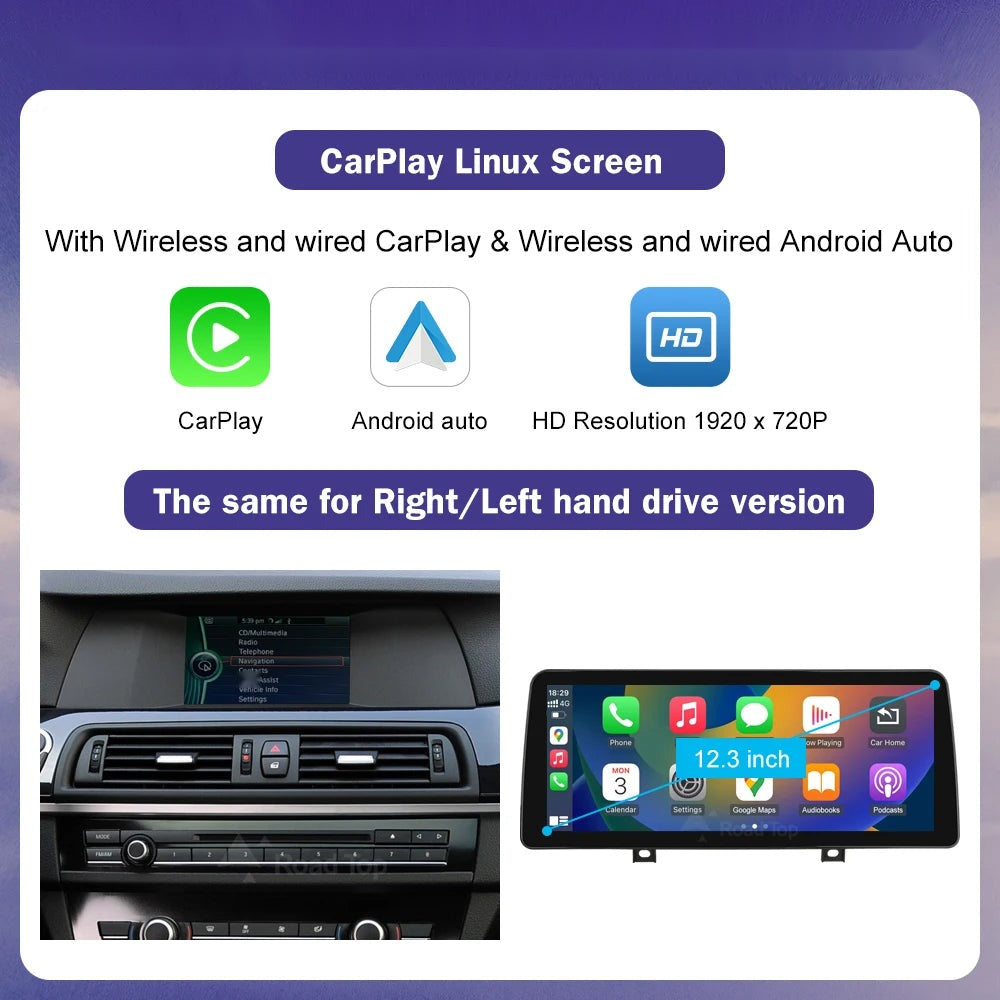 12.3" Car Stereo with CarPlay & Android Auto, Compatible with 5 Series F10 F11 CIC NBT EVO