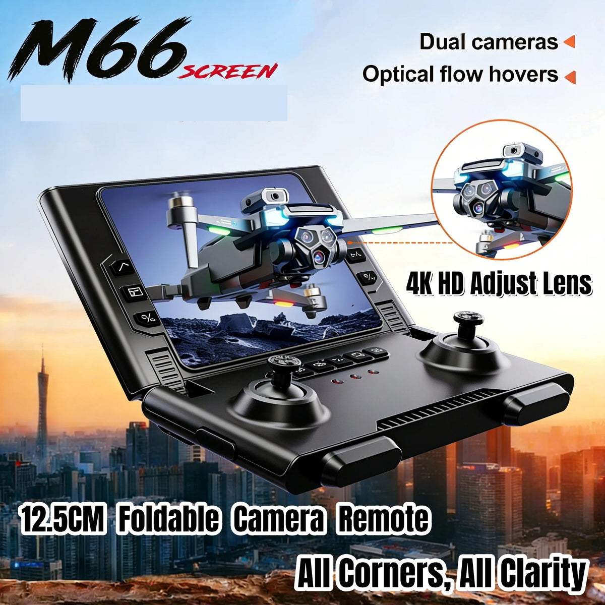 M66 Foldable 4K FPV Drone w/ Screen Remote & Brushless Motor