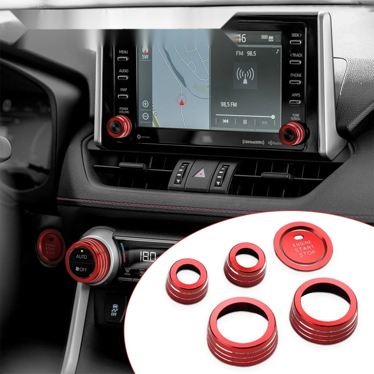 Car Engine Start Stop Button Trim Cover For RAV4 2019-2025 Center Console Air Conditioning Knob Rings Volume Switch Cover
